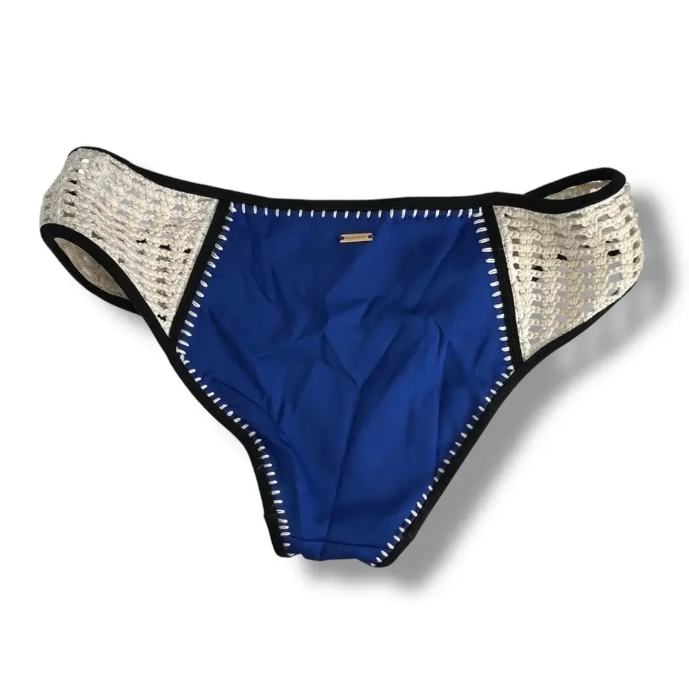 Victoria Secret Crochet Blue Bikini Bottoms Medium